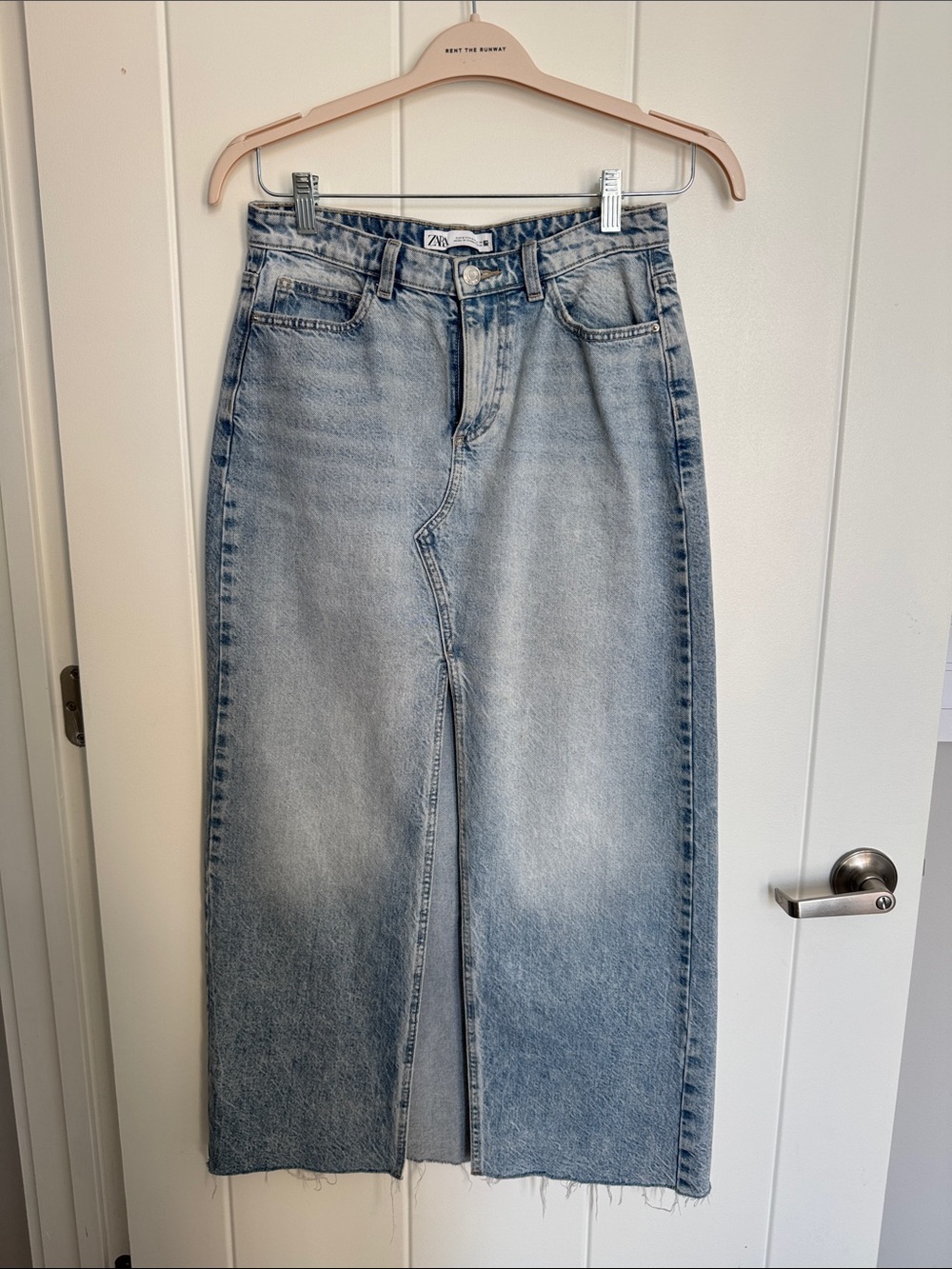 Zara Light High-Waist Denim Skirt 38” long